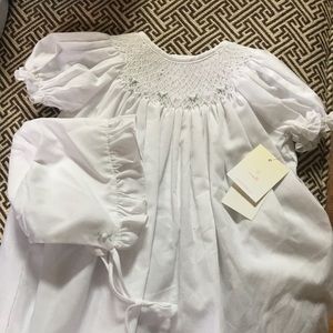 NWT Petit Ami white dress with bonnet. Size 6mos